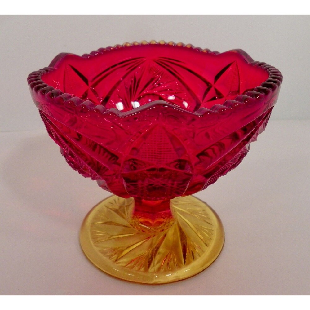 Ruby Red Amberina Compote Kemple Glass‎ SUNBURST Candy Dish